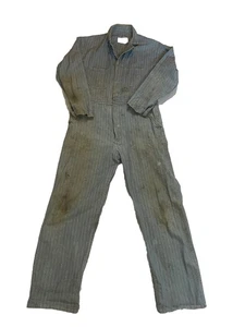 Vintage 50s 60s Coveralls Size 44 Herringbone Blue Mechanic Workwear Distressed - Picture 1 of 9