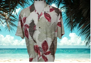 TOMMY BAHAMA New Men’s Hawaiian Camp Shirt Leaf Geometric Design All Silk XL - Picture 1 of 15