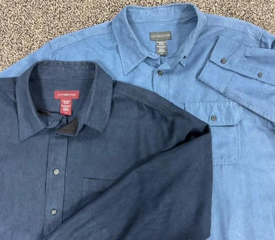 2- Covington Large Dark And Light Blue LS Sueded Microfiber Button-Down Shirt - Image 1 of 4
