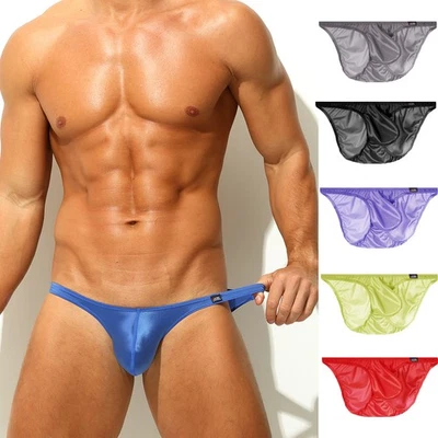 Slip uomo sexy intimo vita bassa slip seta ghiaccio lucido mutandine - Immagine 1 di 4