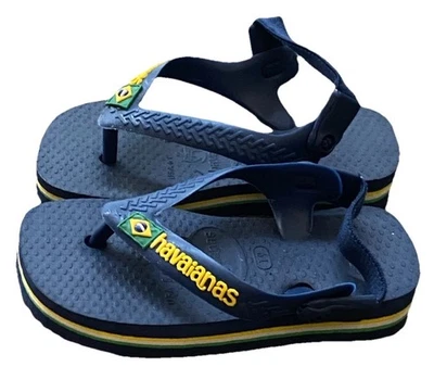 Havaianas Baby Flip Flops Elastic Sling Back Sandals 19 3 9-12 Mos Blue Shoes - Image 1 of 4