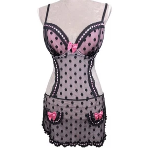 Victoria Secret's Sexy Little Things Pink Black Maid Apron Underwire Size 36D - Foto 1 di 7