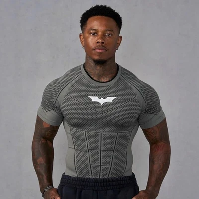 YOUNGLA4259 Batman Men's Skinny T-Shirt Jogger Sports Quick-Drying Short Sleeves - Image 1 of 4