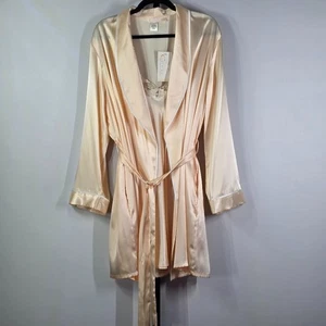 Cerie Nuovo con etichette Vintage Lingerie Set L Accappatoio Camicia da Notte Peignoir Raso Pizzo Sposa Avorio - Foto 1 di 9