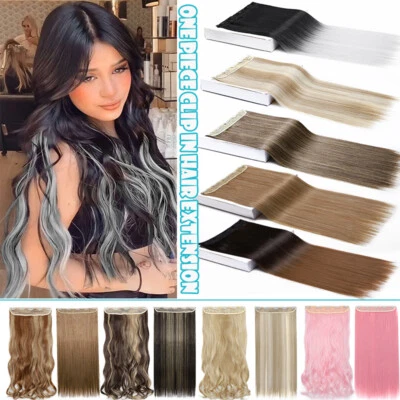 Clip de una pieza en extensión de cabello 5 clips cabeza completa grueso como humano resaltar ombre Foto 1 de 4