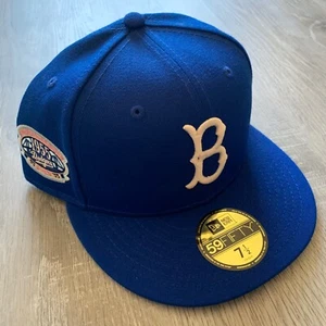 Brooklyn Dodgers 7 1/2 Pinky New Era Hat Cap Fitted 1955 Patch Los Angeles New - Picture 1 of 5