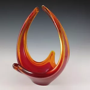 Viartec Murano Style Selenium Red & Orange Spanish Glass Basket Sculpture - Picture 1 of 10