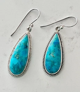 Turquoise Drop/Dangle Sterling Silver .925 Wire Earrings  - Picture 1 of 6