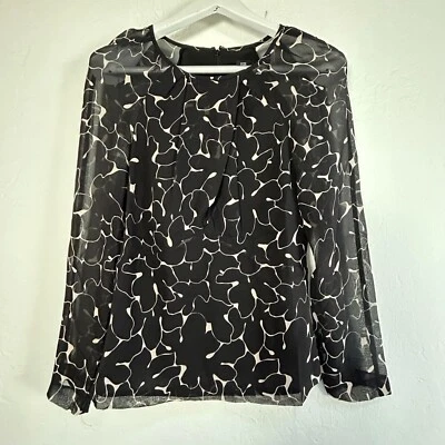 Blusa Top Club Monaco Mujer Negra Floral Transparente Manga Larga Seda Pequeña Forrada Foto 1 de 4