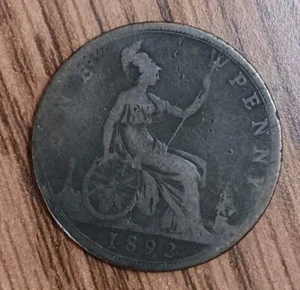 1892 UK Great Britain British Penny, Queen Victoria In Good+ (J266) - Picture 1 of 2