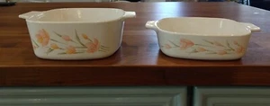 Lot Of 2 VTG Corning Ware Peach Floral Casserole Dishes 1.5 and 1 Liter No Lids - Picture 1 of 10