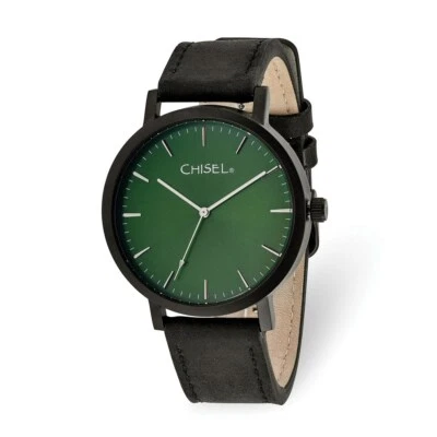 Cincel Unisex Reloj Japonés Cuarzo Negro Mate Chapado en IP Esfera Verde Correa Foto 1 de 3