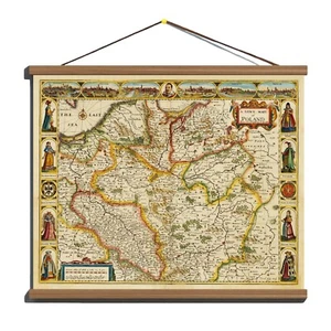 Ancient Decorative Old Carte-à-Figure Poland Map Canvas Magnetic Wooden Hanger - Picture 1 of 17