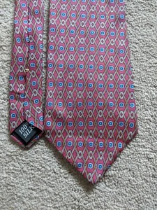 OSCAR DE LA RENTA Blue Red Gold Geometric Link 100% Silk Luxury Tie 4" - Picture 1 of 4