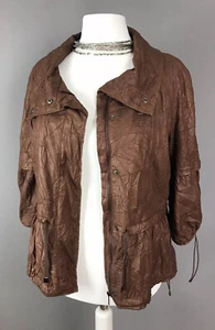Zara Size L 18 Jacket Crushed Faux Leather Effect Brown Zip Up Blogger Style - Picture 1 of 12