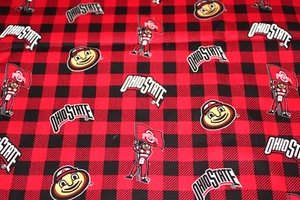 Ohio State Fabric Lot 4.5 YARDS Plaid Red & Black Logo Football Crafts - Picture 1 of 6