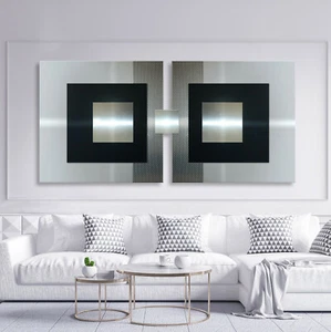 ORIGINAL ABSTRAKT METALL Bild 3D Modern Design Wandbild Schwarz Silber UNIKAT - Bild 1 von 3