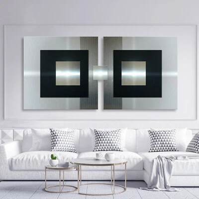 Originale Astratto Metallo Immagine 3D Moderno Desing Oltre Divano Nero Argento - Immagine 1 di 4