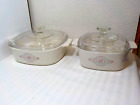 2 VINTAGE CORNING WARE CASEROLE DISHES WITH LIDS ENGLISH BREAKFAST PINK ROSE