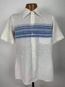 Vintage 70s Arrow Shirt Men M Slim Dagger Collar Retro Beach Pool Outdoors Ivory - Picture 1 of 18