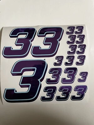 Chrome Purple W/ Blue  #3’s  Racing #'s Vinyl Decals 1/10-1/12 Defective Box L - Image 1 of 4