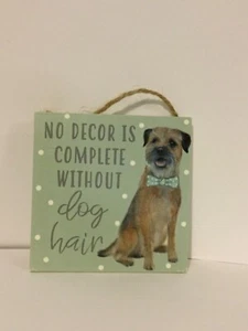 Square wooden hanging plaque border terrier gift cute - Picture 1 of 2