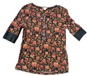 Sundance schwarz Cordelia Blüte Baumwolle Henley Thermo Top Onyx Blumen Boho XS - Bild 1 von 4