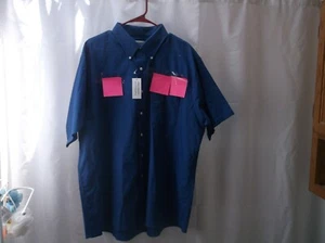 Men's Size XL 17 1/2-18 S/S VanHeusen Blue Short Sleeve Button Up Uniform Shirt - Picture 1 of 7