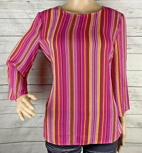 Worthington Blouse XS Pink Orange White Striped Flare Sleeve Tie Back Bow Shirt - Picture 1 of 12