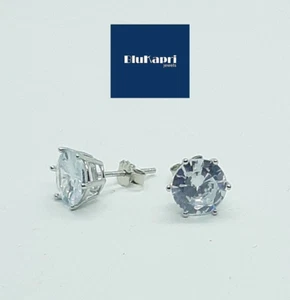 ORECCHINI donna uomo punto luce IN ARGENTO 925 zirconi taglio brillante 9 mm - Foto 1 di 8