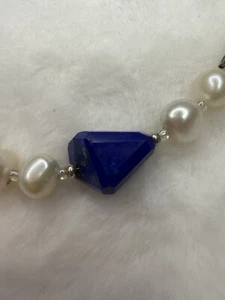 Sundance Catalog Lapis & Freshwater Pearls Necklace 18” Adjustable - Picture 1 of 9