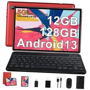 Tablet 10 inch Android 13 Tablet Octa-Core 2.0 GHz with 12GB RAM 128GB Red - Picture 1 of 7