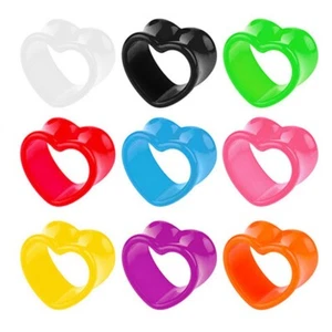 1 Pair Heart Hollow Ear Plugs Ear Flesh Tunnel Expanders Lobe Stretcher Acrylic - Picture 1 of 25