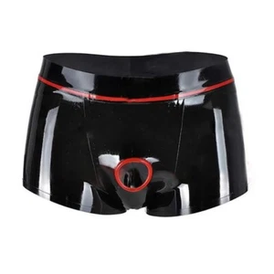 Male Sexy Latex Rubber Boxer Shorts with Penis Hole Tight Underwear BDSM Fetish - Picture 1 of 3