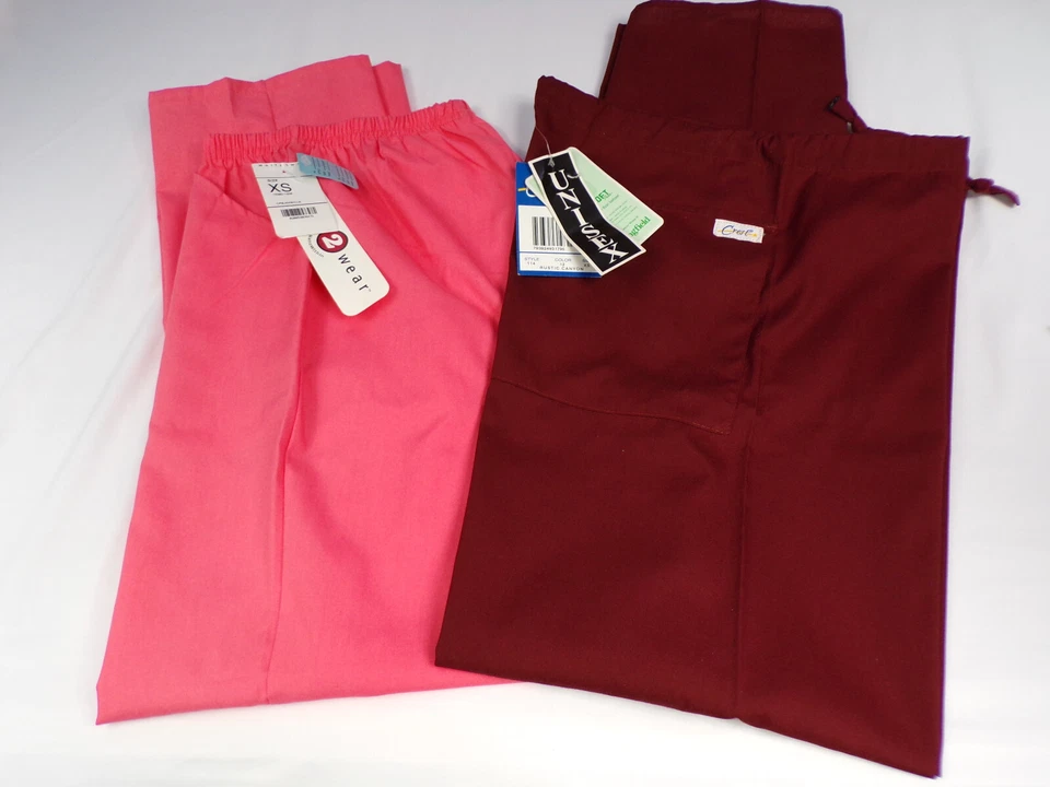 DOS NUEVOS Pantalones Médicos Para Mujer XS Blanco Cisne Crema y Cresta Rústica Cañón L24 Foto 1 de 4