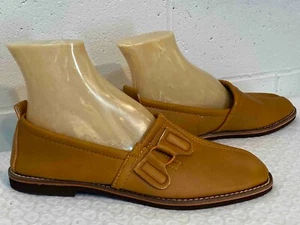 Sz 7 NOS Mens Vtg 70s Slippers Buckle Smoking Mocs Caramel Brown Slip-On Shoe - Picture 1 of 8