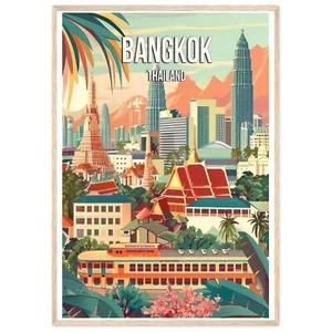 Bangkok Tailandia Póster Arte Impresión Ciudad Retro Vintage Pintura Arte de Pared Decoración - Imagen 1 de 7
