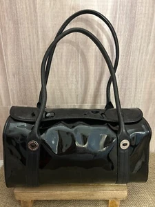 Cole Haan Black Patent Leather Satchel Handbag with Silver Hardware - Picture 1 of 8
