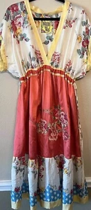 JOHNNY WAS Mixed Silk -Waist Tie Midi Dress Multi Floral Print Sz 1x Embroidered - Picture 1 of 7