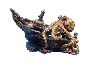 Sailing Pirate Shipwreck With Giant Octopus Aquarium Decoration Hand Painted - Picture 1 of 4