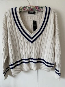 Lauren Ralph Lauren ladies cream cotton/cashmere cable knit jumper sz L BNWT - Picture 1 of 9