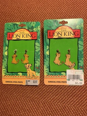 Vintage Lion King Earrings Dangle Enamel Simba & Nala New with Packaging 1993 - Image 1 of 4