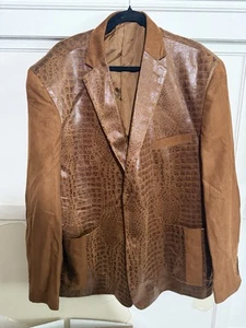Stacy Adams Tan/Brown Faux Leather & Suede Men's 3XL  Buttoned Blazer  - Picture 1 of 3