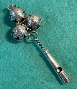 Vintage Sterling Silber Baby Rassel & Pfeife - Bild 1 von 6
