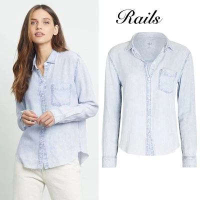 RAILS INGRID ECO COLLECTION RAW DENIM SHIRT IN LIGHT ACID WASH SIZE M - NEW - Image 1 of 4