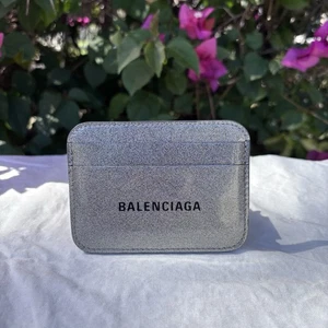 Balenciaga Metallica Leather Card Case Holder Silver - Picture 1 of 7