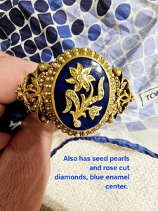 14k Heavy Solid Yellow Gold Bangle Bracelet Scroll Design W/Pearls/Diamonds $35k - Picture 1 of 13