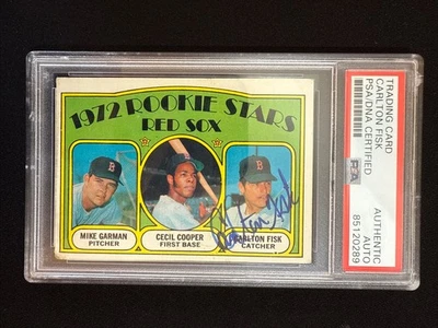 Tarjeta de novato firmada por Topps Carlton Fisk 1972 #79 losa PSA autógrafo auténtico automático Foto 1 de 2