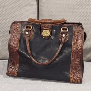 Brahmin Tuscan Melbourne Croc Embossed Black Leather Handbag Satchel Purse VTG - Picture 1 of 22