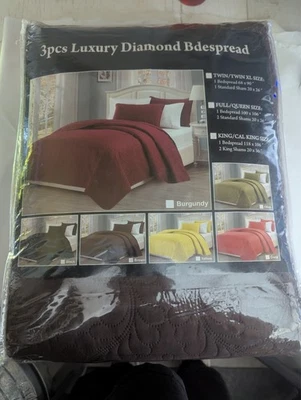 3pc King/California King Over Size 118"x106" Diamond Bedspread BROWN - Image 1 of 4